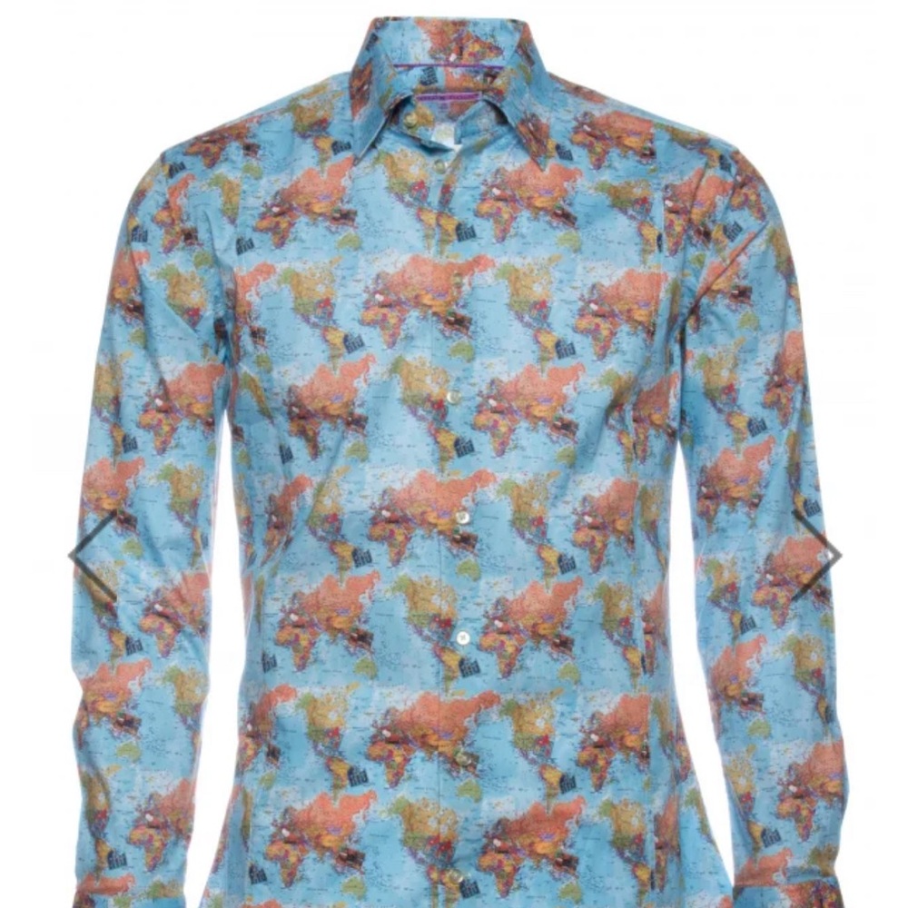 Men’s Coton Doux Slim Fit Shirt - World map print - Picture 4 of 4